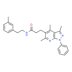 ChemSpider 2D Image | N-[2-(3-Methylphenyl)ethyl]-3-(3,4,6-trimethyl-1-phenyl-1H-pyrazolo[3,4-b]pyridin-5-yl)propanamide | C27H30N4O