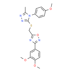 ChemSpider 2D Image | 3-(3,4-Dimethoxyphenyl)-5-({[4-(4-methoxyphenyl)-5-methyl-4H-1,2,4-triazol-3-yl]sulfanyl}methyl)-1,2,4-oxadiazole | C21H21N5O4S