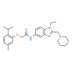 ChemSpider 2D Image | N-[1-Ethyl-2-(1-piperidinylmethyl)-1H-benzimidazol-5-yl]-2-(2-isopropyl-5-methylphenoxy)acetamide | C27H36N4O2