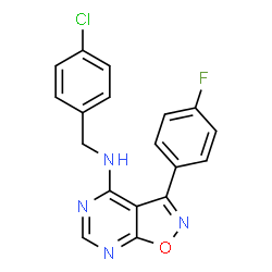 ChemSpider 2D Image | N-(4-Chlorobenzyl)-3-(4-fluorophenyl)[1,2]oxazolo[5,4-d]pyrimidin-4-amine | C18H12ClFN4O