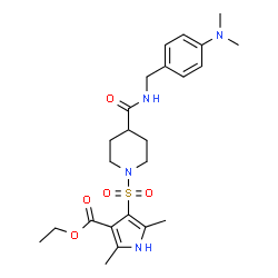 ChemSpider 2D Image | Ethyl 4-[(4-{[4-(dimethylamino)benzyl]carbamoyl}-1-piperidinyl)sulfonyl]-2,5-dimethyl-1H-pyrrole-3-carboxylate | C24H34N4O5S