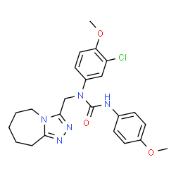 ChemSpider 2D Image | 1-(3-Chloro-4-methoxyphenyl)-3-(4-methoxyphenyl)-1-(6,7,8,9-tetrahydro-5H-[1,2,4]triazolo[4,3-a]azepin-3-ylmethyl)urea | C23H26ClN5O3