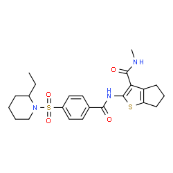 ChemSpider 2D Image | 2-({4-[(2-Ethyl-1-piperidinyl)sulfonyl]benzoyl}amino)-N-methyl-5,6-dihydro-4H-cyclopenta[b]thiophene-3-carboxamide | C23H29N3O4S2