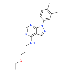 ChemSpider 2D Image | 1-(3,4-Dimethylphenyl)-N-(3-ethoxypropyl)-1H-pyrazolo[3,4-d]pyrimidin-4-amine | C18H23N5O