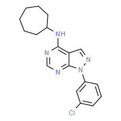 ChemSpider 2D Image | 1-(3-Chlorophenyl)-N-cycloheptyl-1H-pyrazolo[3,4-d]pyrimidin-4-amine | C18H20ClN5