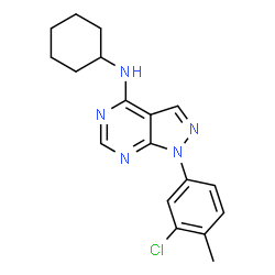ChemSpider 2D Image | 1-(3-Chloro-4-methylphenyl)-N-cyclohexyl-1H-pyrazolo[3,4-d]pyrimidin-4-amine | C18H20ClN5