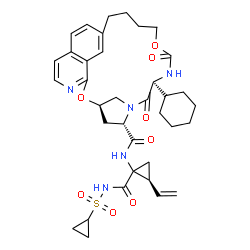 ChemSpider 2D Image | (3R,5S,8S)-8-Cyclohexyl-N-{(2S)-1-[(cyclopropylsulfonyl)carbamoyl]-2-vinylcyclopropyl}-7,10-dioxo-2,11-dioxa-6,9,22-triazatetracyclo[14.6.2.1~3,6~.0~19,23~]pentacosa-1(22),16(24),17,19(23),20-pentaene
-5-carboxamide | C36H45N5O8S