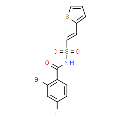 ChemSpider 2D Image | 2-Bromo-4-fluoro-N-{[(E)-2-(2-thienyl)vinyl]sulfonyl}benzamide | C13H9BrFNO3S2