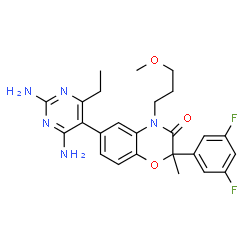ChemSpider 2D Image | 6-(2,4-Diamino-6-ethyl-5-pyrimidinyl)-2-(3,5-difluorophenyl)-4-(3-methoxypropyl)-2-methyl-2H-1,4-benzoxazin-3(4H)-one | C25H27F2N5O3