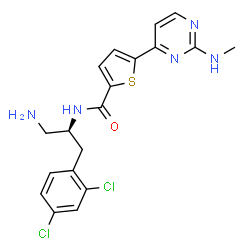 ChemSpider 2D Image | N-[(1S)-2-AMINO-1-(2,4-DICHLOROBENZYL)ETHYL]-5-[2-(METHYLAMINO)PYRIMIDIN-4-YL]THIOPHENE-2-CARBOXAMIDE | C19H19Cl2N5OS