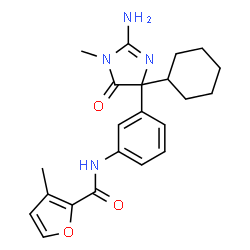 ChemSpider 2D Image | N-[3-(2-Amino-4-cyclohexyl-1-methyl-5-oxo-4,5-dihydro-1H-imidazol-4-yl)phenyl]-3-methyl-2-furamide | C22H26N4O3