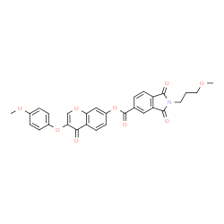 ChemSpider 2D Image | 3-(4-Methoxyphenoxy)-4-oxo-4H-chromen-7-yl 2-(3-methoxypropyl)-1,3-dioxo-5-isoindolinecarboxylate | C29H23NO9
