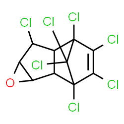 ChemSpider 2D Image | 1,6,8,9,10,11,11-Heptachloro-4-oxatetracyclo[6.2.1.0~2,7~.0~3,5~]undec-9-ene | C10H5Cl7O