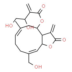 ChemSpider 2D Image | 2,3,3a,4,5,8,9,11a-Octahydro-10-(hydroxymethyl)-6-methyl-3-methylene-2-oxocyclodeca(b)furan-4-yl 3,4-dihydroxy-2-methylenebutyrate | C20H26O7
