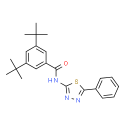 ChemSpider 2D Image | 3,5-Bis(2-methyl-2-propanyl)-N-(5-phenyl-1,3,4-thiadiazol-2-yl)benzamide | C23H27N3OS