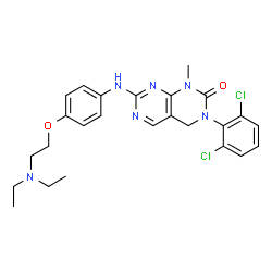 ChemSpider 2D Image | 3-(2,6-Dichlorophenyl)-7-({4-[2-(diethylamino)ethoxy]phenyl}amino)-1-methyl-3,4-dihydropyrimido[4,5-d]pyrimidin-2(1H)-one | C25H28Cl2N6O2