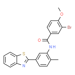ChemSpider 2D Image | N-[5-(1,3-Benzothiazol-2-yl)-2-methylphenyl]-3-bromo-4-methoxybenzamide | C22H17BrN2O2S