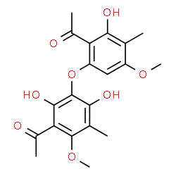 ChemSpider 2D Image | 1-[6-(3-Acetyl-2,6-dihydroxy-4-methoxy-5-methylphenoxy)-2-hydroxy-4-methoxy-3-methylphenyl]ethanone | C20H22O8