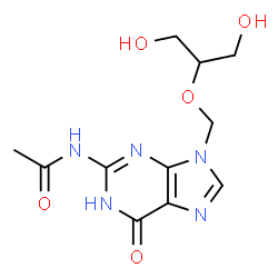 ChemSpider 2D Image | N-(9-{[(1,3-Dihydroxy-2-propanyl)oxy]methyl}-6-oxo-6,9-dihydro-1H-purin-2-yl)acetamide | C11H15N5O5
