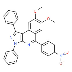 ChemSpider 2D Image | 7,8-Dimethoxy-5-(4-nitrophenyl)-1,3-diphenyl-3H-pyrazolo[3,4-c]isoquinoline | C30H22N4O4