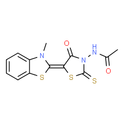 ChemSpider 2D Image | N-[(5Z)-5-(3-Methyl-1,3-benzothiazol-2(3H)-ylidene)-4-oxo-2-thioxo-1,3-thiazolidin-3-yl]acetamide | C13H11N3O2S3