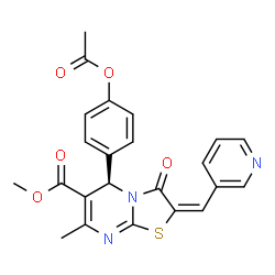 ChemSpider 2D Image | Methyl (2E,5R)-5-(4-acetoxyphenyl)-7-methyl-3-oxo-2-(3-pyridinylmethylene)-2,3-dihydro-5H-[1,3]thiazolo[3,2-a]pyrimidine-6-carboxylate | C23H19N3O5S