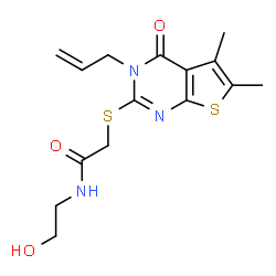 ChemSpider 2D Image | 2-[(3-Allyl-5,6-dimethyl-4-oxo-3,4-dihydrothieno[2,3-d]pyrimidin-2-yl)sulfanyl]-N-(2-hydroxyethyl)acetamide | C15H19N3O3S2