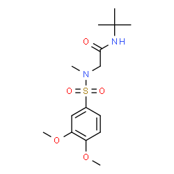 ChemSpider 2D Image | N~2~-[(3,4-Dimethoxyphenyl)sulfonyl]-N~2~-methyl-N-(2-methyl-2-propanyl)glycinamide | C15H24N2O5S