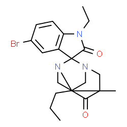 ChemSpider 2D Image | 5'-Bromo-1'-ethyl-5-methyl-7-propyl-6H-spiro[1,3-diazatricyclo[3.3.1.1~3,7~]decane-2,3'-indole]-2',6(1'H)-dione | C21H26BrN3O2