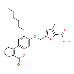 ChemSpider 2D Image | Methyl 5-{[(8-hexyl-4-oxo-1,2,3,4-tetrahydrocyclopenta[c]chromen-7-yl)oxy]methyl}-3-methyl-2-furoate | C26H30O6