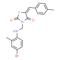 ChemSpider 2D Image | (5E)-3-{[(4-Bromo-2-methylphenyl)amino]methyl}-5-(4-methylbenzylidene)-1,3-thiazolidine-2,4-dione | C19H17BrN2O2S