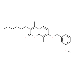 ChemSpider 2D Image | 3-Hexyl-7-[(3-methoxybenzyl)oxy]-4,8-dimethyl-2H-chromen-2-one | C25H30O4