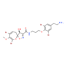 ChemSpider 2D Image | (4S,5S)-N-{3-[4-(2-Aminoethyl)-2,6-dibromophenoxy]propyl}-7,9-dibromo-4-hydroxy-8-methoxy-1,6-dioxa-2-azaspiro[4.6]undeca-2,7,9-triene-3-carboxamide | C21H23Br4N3O6