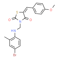 ChemSpider 2D Image | (5E)-3-{[(4-Bromo-2-methylphenyl)amino]methyl}-5-(4-methoxybenzylidene)-1,3-thiazolidine-2,4-dione | C19H17BrN2O3S