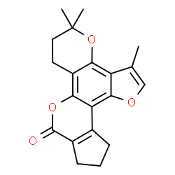 ChemSpider 2D Image | 3,5,5-Trimethyl-6,7,11,12-tetrahydro-5H-cyclopenta[c]furo[2,3-f]pyrano[2,3-h]chromen-9(10H)-one | C20H20O4