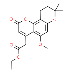 ChemSpider 2D Image | Ethyl (5-methoxy-8,8-dimethyl-2-oxo-9,10-dihydro-2H,8H-pyrano[2,3-f]chromen-4-yl)acetate | C19H22O6