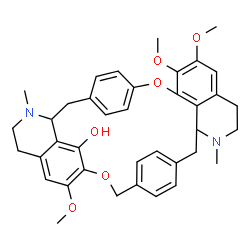 ChemSpider 2D Image | 9,10,25-Trimethoxy-15,30-dimethyl-7,23-dioxa-15,30-diazaheptacyclo[22.6.2.2~3,6~.2~18,21~.1~8,12~.0~16,35~.0~27,31~]heptatriaconta-3,5,8(35),9,11,18,20,24,26,31,33,36-dodecaen-32-ol | C38H42N2O6