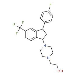 ChemSpider 2D Image | 2-{4-[3-(4-Fluorophenyl)-5-(trifluoromethyl)-2,3-dihydro-1H-inden-1-yl]-1-piperazinyl}ethanol | C22H24F4N2O