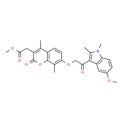 ChemSpider 2D Image | Methyl {7-[2-(5-methoxy-1,2-dimethyl-1H-indol-3-yl)-2-oxoethoxy]-4,8-dimethyl-2-oxo-2H-chromen-3-yl}acetate | C27H27NO7