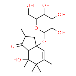 ChemSpider 2D Image | 4'-Hydroxy-2',4',6'-trimethyl-3'-oxo-2',3',3a',4'-tetrahydrospiro[cyclopropane-1,5'-inden]-7a'(1'H)-yl hexopyranoside | C20H30O8