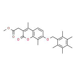 ChemSpider 2D Image | Methyl {4,8-dimethyl-2-oxo-7-[(pentamethylbenzyl)oxy]-2H-chromen-3-yl}acetate | C26H30O5