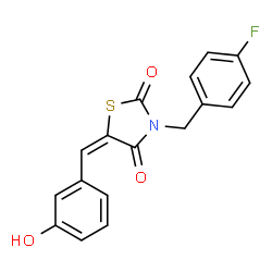 ChemSpider 2D Image | (5E)-3-(4-Fluorobenzyl)-5-(3-hydroxybenzylidene)-1,3-thiazolidine-2,4-dione | C17H12FNO3S