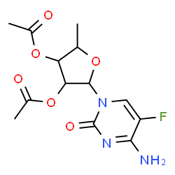 ChemSpider 2D Image | 4-Amino-1-(2,3-di-O-acetyl-5-deoxypentofuranosyl)-5-fluoro-2(1H)-pyrimidinone | C13H16FN3O6