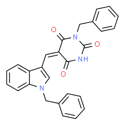 ChemSpider 2D Image | (5E)-1-Benzyl-5-[(1-benzyl-1H-indol-3-yl)methylene]-2,4,6(1H,3H,5H)-pyrimidinetrione | C27H21N3O3