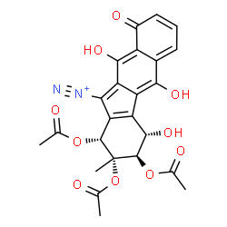 ChemSpider 2D Image | (1R,2R,3R,4S)-1,2,3-Triacetoxy-4,5,10-trihydroxy-2-methyl-9-oxo-2,3,4,9-tetrahydro-1H-benzo[b]fluorene-11-diazonium | C24H21N2O10