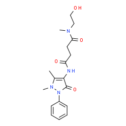 ChemSpider 2D Image | N'-(1,5-Dimethyl-3-oxo-2-phenyl-2,3-dihydro-1H-pyrazol-4-yl)-N-(2-hydroxyethyl)-N-methylsuccinamide | C18H24N4O4