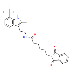 ChemSpider 2D Image | 6-(1,3-Dioxo-1,3-dihydro-2H-isoindol-2-yl)-N-{2-[2-methyl-7-(trifluoromethyl)-1H-indol-3-yl]ethyl}hexanamide | C26H26F3N3O3