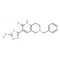 ChemSpider 2D Image | 6-Benzyl-3-(5-methoxy-1,3,4-oxadiazol-2-yl)-5,6,7,8-tetrahydro-1,6-naphthyridin-2(1H)-one | C18H18N4O3