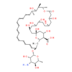 ChemSpider 2D Image | (1R,3S,5R,6R,9R,11R,15S,16R,17R,18S,33R,35S,36R,37S)-33-[(3-Amino-3,6-dideoxy-beta-D-mannopyranosyl)oxy]-1,3,5,6,9,11,17,37-octahydroxy-15,16,18-trimethyl-13-oxo-14,39-dioxabicyclo[33.3.1]nonatriacont
a-19,21,23,25,27,29,31-heptaene-36-carboxylic acid | C47H73NO17