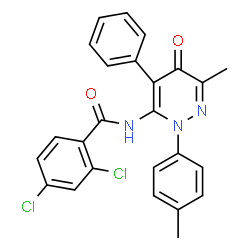 ChemSpider 2D Image | 2,4-Dichloro-N-[6-methyl-2-(4-methylphenyl)-5-oxo-4-phenyl-2,5-dihydro-3-pyridazinyl]benzamide | C25H19Cl2N3O2